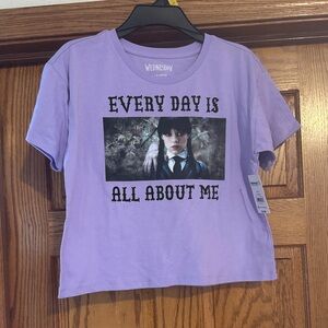 Purple Graphic Crop Tee with Wednesday